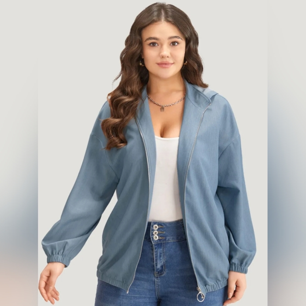 BloomChic Lapel Collar Zipper Hooded Jacket